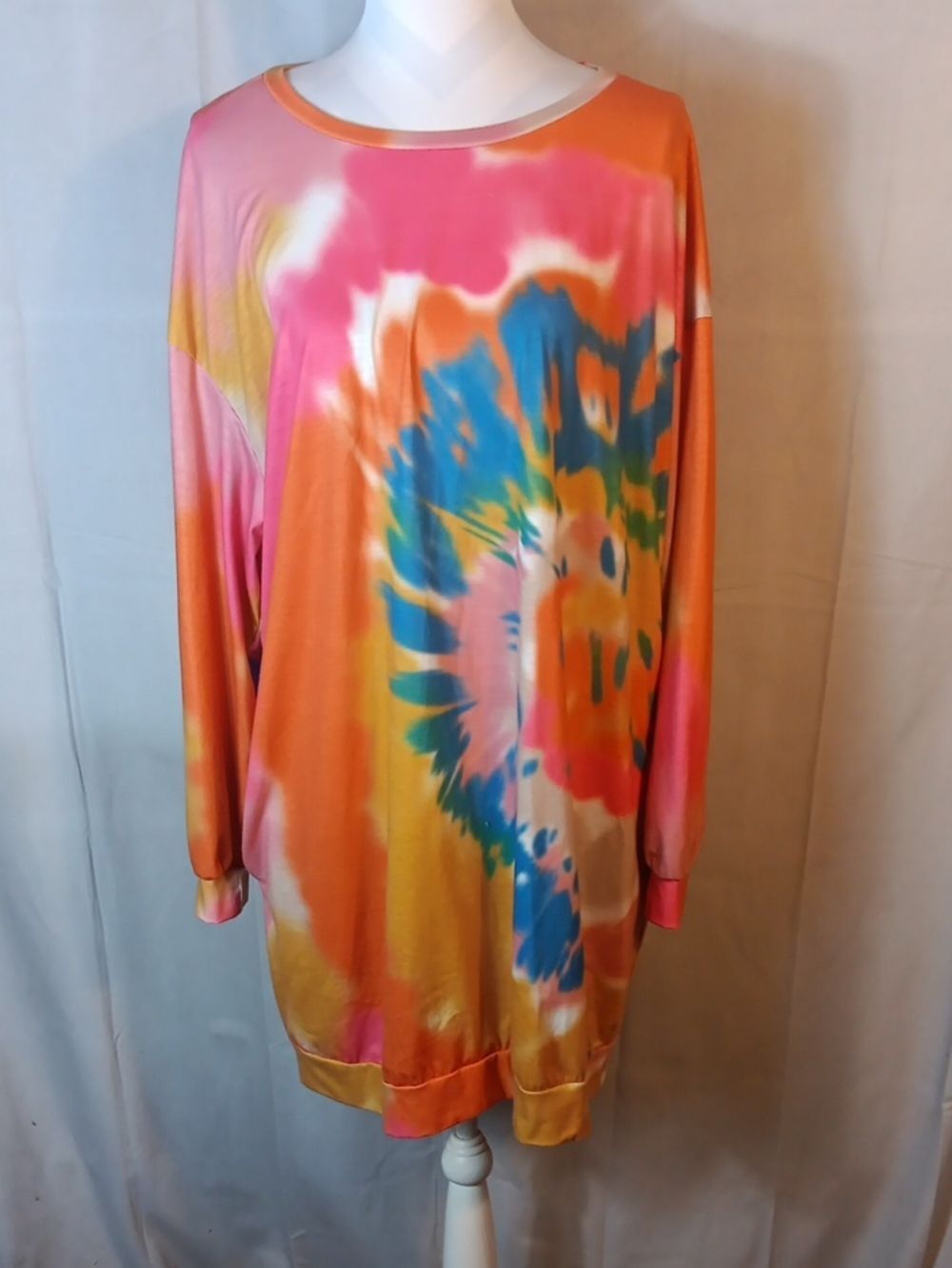Vibrant Tie-Dye Sweatshirt Dress in Pink Orange Blue